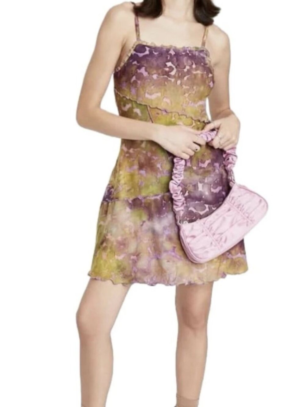 Wild Fable tie-dye mini slip dress featuring an olive green and purple pattern